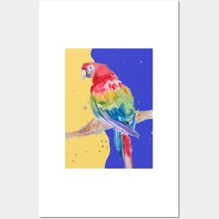 Parrot Watercolor Painting Macaw - Navy Blue Posters and Art